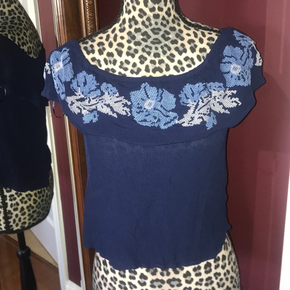 Elegant "Lily White" Navy Blouse